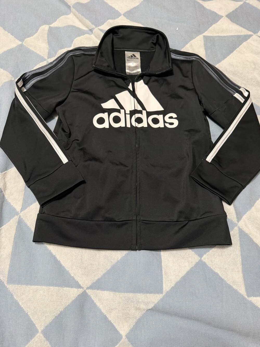 Adidas Track Jacket Size 6 Black White Zip Up Athletic